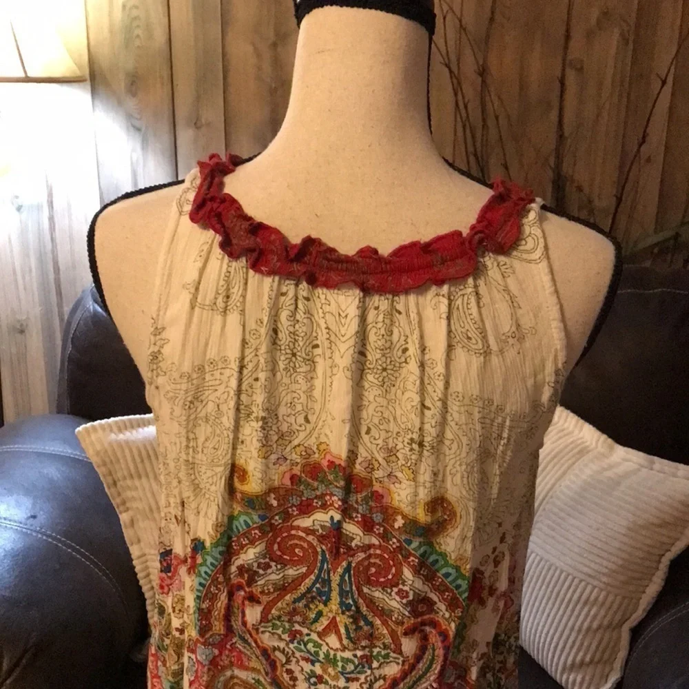 Bila Bohemian Tank Large Paisley Ruffles Scoop Neck Colorful Women's Sleeveless